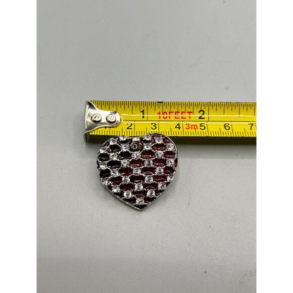 Vintage Heart Pin Brooch Red Poured Resin and Rhinestones Red Heart Love Pin - Picture 8 of 9